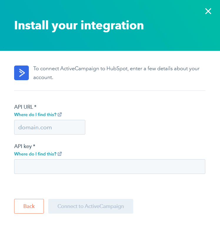 Request ActiveCampaign API URL and API Key